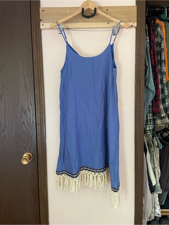 Beach By Exist Dresses & Skirts - Beach By Exist Blue Midi Dress with Cream Fringe